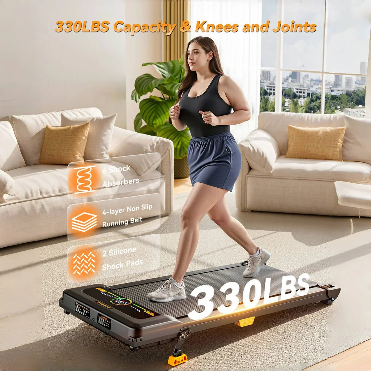 330lb Capacity Incline Walking Pad: 2.5HP Under Desk Treadmill